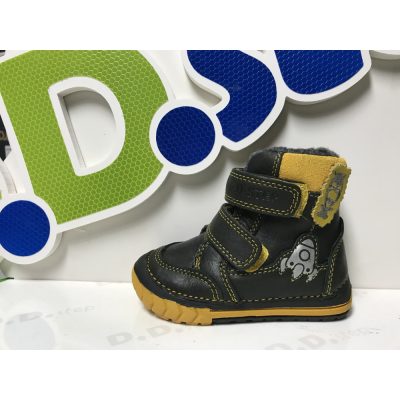   D.D. Step kisfiú téli bőrbakancs, fekete-sárga,rakétás 19-es  (029-303) AKCIÓS!