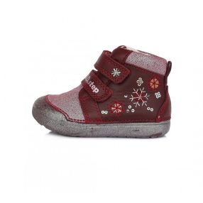   D.D. Step kislány zárt cipő TEX-es, BORDÓ, hópihés bőrcipő! 20-as  (066-938B) AKCIÓS!!