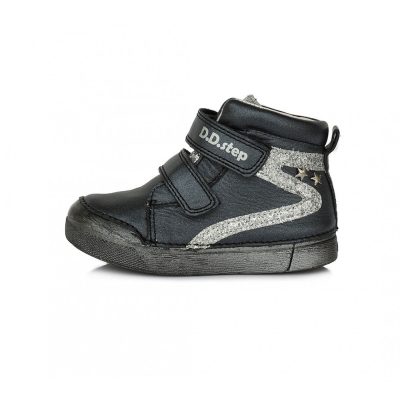   D.D. Step nagylány vagány, TEX-ES BLACK átmeneti bőrcipő 31,34,36 (068-174L) - AKCIÓS!!