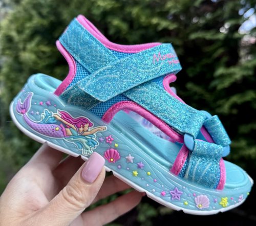 SKECHERS lány pillekönnyű, VILLOGÓ talpú sellős türkizkék szandál, 27-32 ! ÚJ KOLLEKCIÓ! 