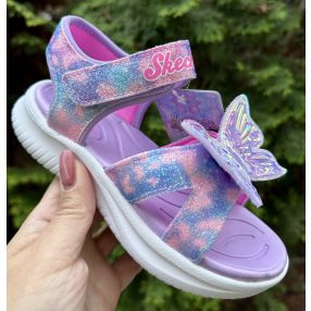   SKECHERS lány pillekönnyű VILLOGÓS pillangós tépőzáras lila szandál, 27-33 ! ÚJ KOLLEKCIÓ! 