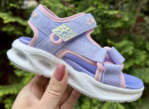 SKECHERS lány pillekönnyű, VILLOGÓ talpú lila csillogó szandál, 29,31 ! ÚJ KOLLEKCIÓ! 