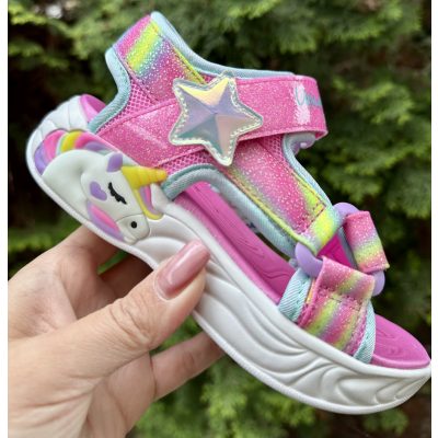   SKECHERS lány pillekönnyű, VILLOGÓ talpú unikornisos rózsaszín szandál, 29,31 ! ÚJ KOLLEKCIÓ! 