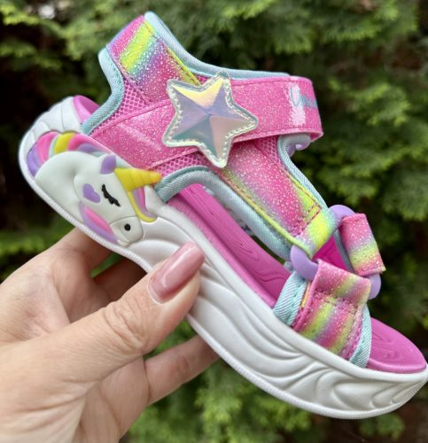 SKECHERS lány pillekönnyű, VILLOGÓ talpú unikornisos szandál, 31-es ! ÚJ KOLLEKCIÓ! 