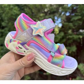   SKECHERS lány pillekönnyű, VILLOGÓ talpú unikornisos lila szandál, 27-32 ! ÚJ KOLLEKCIÓ! 