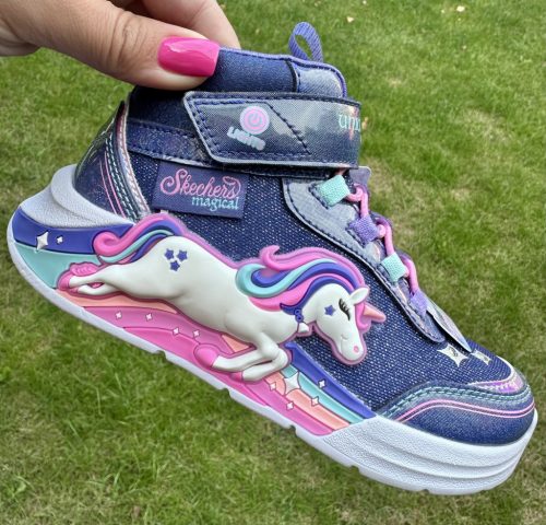 SKECHERS lány pillekönnyű villogós unikornisos magasszárú cipő! 28; 32
