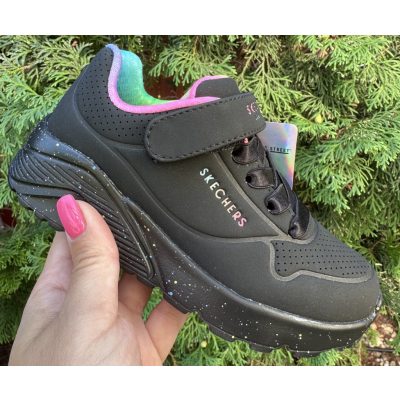   SKECHERS lány pillekönnyű UNO Lite fekete őszi sportcipő! Memóriahabos talpbetéttel! 29-es