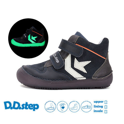 D.D. Step fiú átmeneti tex-es BAREFOOT, FLUORESZKÁLÓS magasszárú bőrcipő, 25,29,30 ! (a063-52159bm) AKCIÓS!