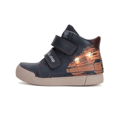   D.D. Step fiú átmeneti tex-es LED-ES magasszárú bőrcipő, kék, 26-OS ! (a068-52151am) ÚJ KOLLEKCIÓ!