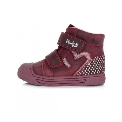   PONTE20 szupinált lány átmeneti TEX-es bőrcipő, bordó, szíves! 33-as! (DA03-1-742A) - AKCIÓS!!