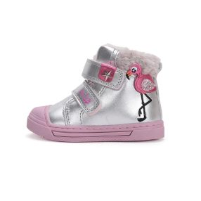   PONTE20 szupinált lány téli, bélelt ezüst TEX-es, flamingós bőrbakancs, ! 22,24 (DA07-4-2232B) - AKCIÓS