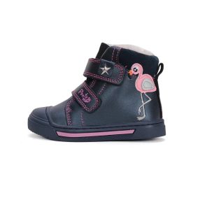   PONTE20 szupinált lány téli, bélelt kék TEX-es, flamingós bőrbakancs, ! 23,24 (DA07-4-2232C) - AKCIÓS