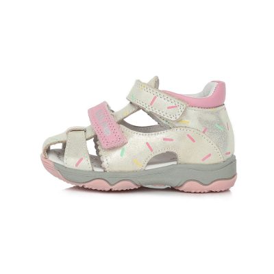   D.D. Step kislány ezüst zárt orrú bőrszandál, 2 tépőzáras, 21-es! (G064-317) - KISEBB MÉRETEZÉS!! AKCIÓS!!