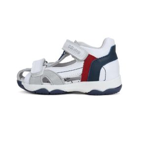   D.D. Step fiú tépőzáras bőrszandál, fehér, zárt orrú, 28,30 (G064-41451AM)- AKCIÓS