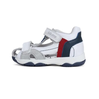   D.D. Step fiú tépőzáras bőrszandál, fehér, zárt orrú, 28,30 (G064-41451AM)- AKCIÓS