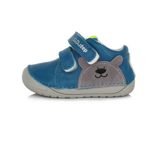 D.D. Step kisfiú átmeneti bőrcipő, kék, macis "BAREFOOT" 21,24 (070-371) - AKCIÓS