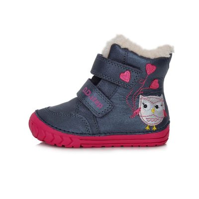   D.D. Step kislány téli TEX-ES bőrbakancs, baglyos, 19,21 (w029-362a) - AKCIÓS!