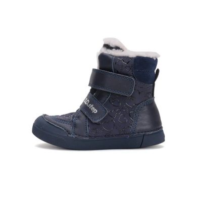   D.D. Step lány téli TEX-es, kék szivecskés bélelt bőrbakancs, 26,29,30 (W068-42589AM) - AKCIÓS