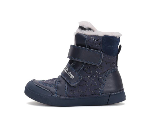 D.D. Step lány téli TEX-es, kék szivecskés bélelt bőrbakancs, 26,29,30 (W068-42589AM) - AKCIÓS