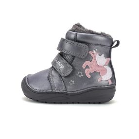   D.D. Step kislány téli TEX-ES bőrbakancs, metálszürke, unikornisos! 20-25 (W071-62376) - ÚJ KOLLEKCIÓ