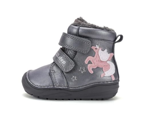D.D. Step kislány téli TEX-ES bőrbakancs, metálszürke, unikornisos! 20-25 (W071-62376) - ÚJ KOLLEKCIÓ