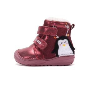   D.D. Step kislány téli TEX-ES bőrbakancs, raspberry, pingvines! 20-25 (W071-62827C) - ÚJ KOLLEKCIÓ