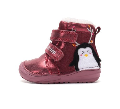 D.D. Step kislány téli TEX-ES bőrbakancs, raspberry, pingvines! 20-25 (W071-62827C) - ÚJ KOLLEKCIÓ