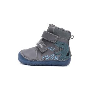   D.D. Step kisfiú téli TEX-es szürke, bélelt BAREFOOT FLUORESZKÁLÓS bőrbakancs, 21,22,23 (W073-52943B) ÚJ KOLLEKCIÓS!