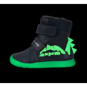   D.D. Step kisfiú téli TEX-es FLUORESZKÁLÓS, dínó csontvázas bélelt bőrbakancs, 22-24 (w108-62360A) ÚJ KOLLEKCIÓS!