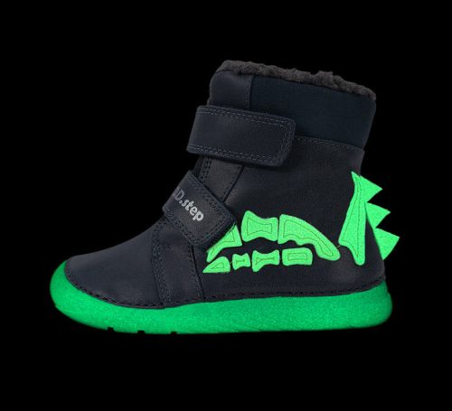 D.D. Step fiú Tex-es téli bundás FLUORESZKÁLÓS kék dínós bőrbakancs, 25-31 (w108-62360AM) ÚJ KOLLEKCIÓ!