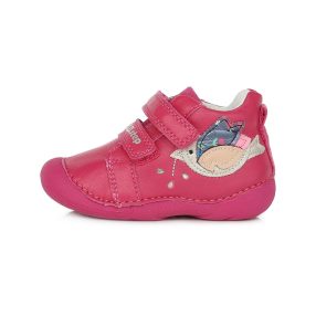   D.D. Step kislány zárt cipő TEX-es, pink madárkás bőrcipő! 20, 22! (s015-340b) AKCIÓS! 
